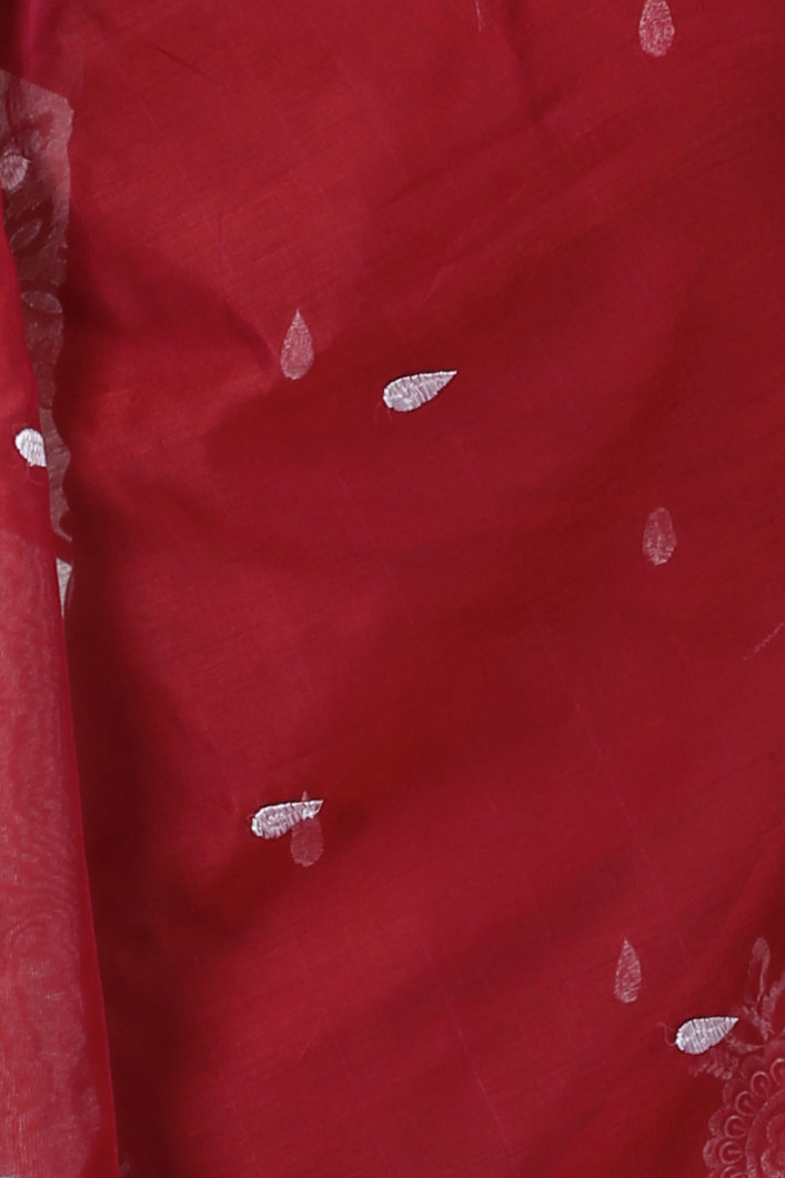 Marun Blended Cotton Tabu Hand Loom Saree (1240)